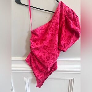 Free People Pink Somethin About You One-Shoulder Floral Bodysuit | Size S
